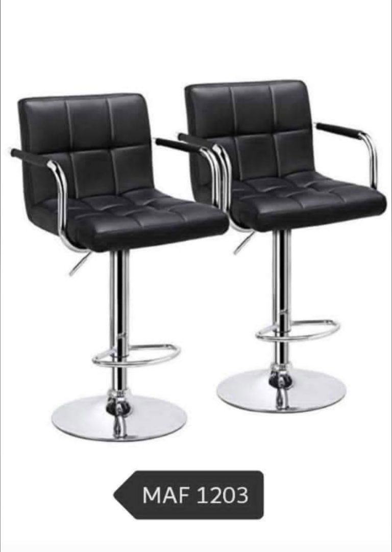 Tabouret de Bar MAF 1203 – Cuir Noir, Hauteur Réglable (Lot de 2)