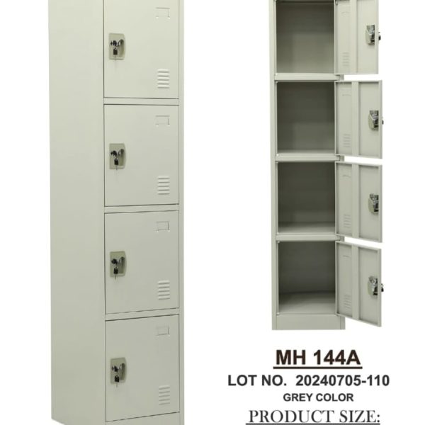 Casier Vestiaire Métallique 4 Portes MH 144A – Colonne, Gris, vue 2