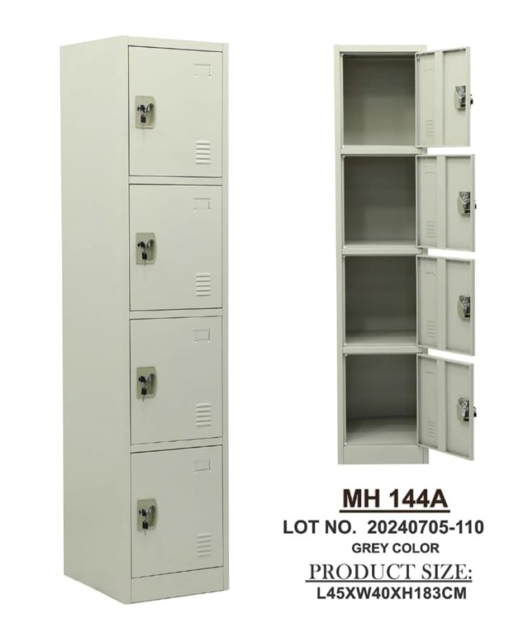 Casier Vestiaire Métallique 4 Portes MH 144A – Colonne, Gris, vue 2