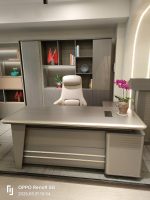 Bureau de Direction en L Gris Anthracite & Crème – Éclairage LED Intégré, vue 2