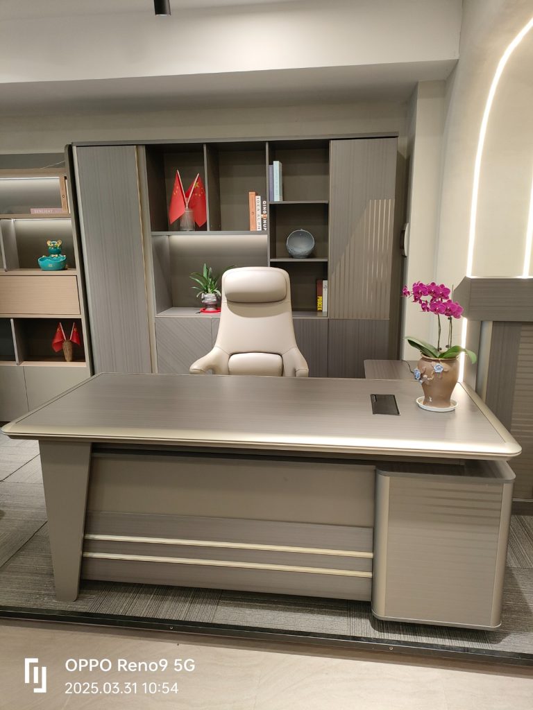 Bureau de Direction en L Gris Anthracite & Crème – Éclairage LED Intégré, vue 2