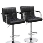 Lot de 2 tabourets de bar réglables – Similicuir noir et pied chromé
