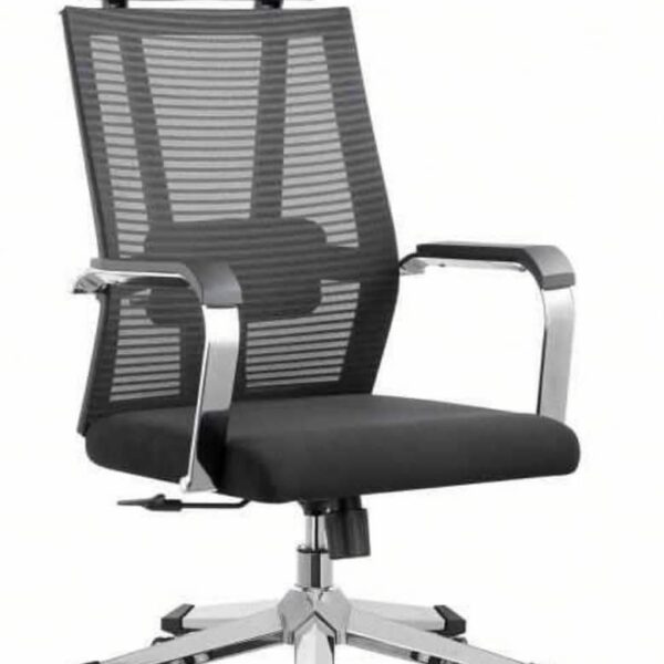 Fauteuil de bureau ergonomique en maille – Têtière et accoudoirs chromés