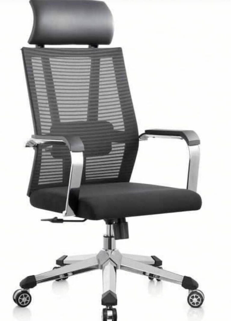 Fauteuil de bureau ergonomique en maille – Têtière et accoudoirs chromés