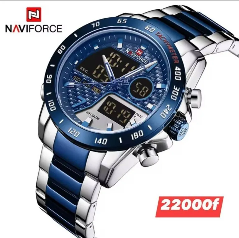 Montre NAVIFORCE tachymètre bleue et argent