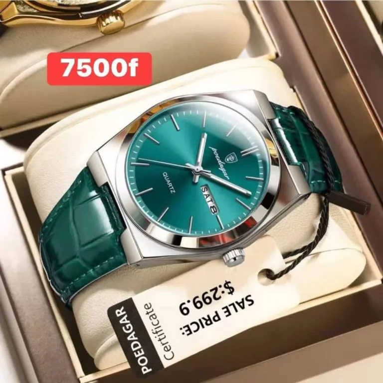Montre homme POEDAGAR verte avec bracelet vert aspect cuir