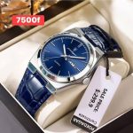 Montre homme POEDAGAR bleue avec bracelet aspect cuir