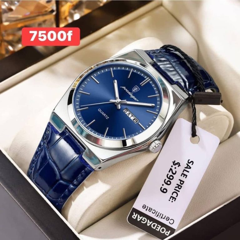Montre homme POEDAGAR bleue avec bracelet aspect cuir