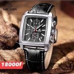 Montre homme MEGIR rectangulaire noire avec bracelet aspect cuir
