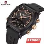 Montre homme NAVIFORCE noire et or rose en gros plan