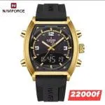 Montre homme NAVIFORCE dorée et noire vue de face