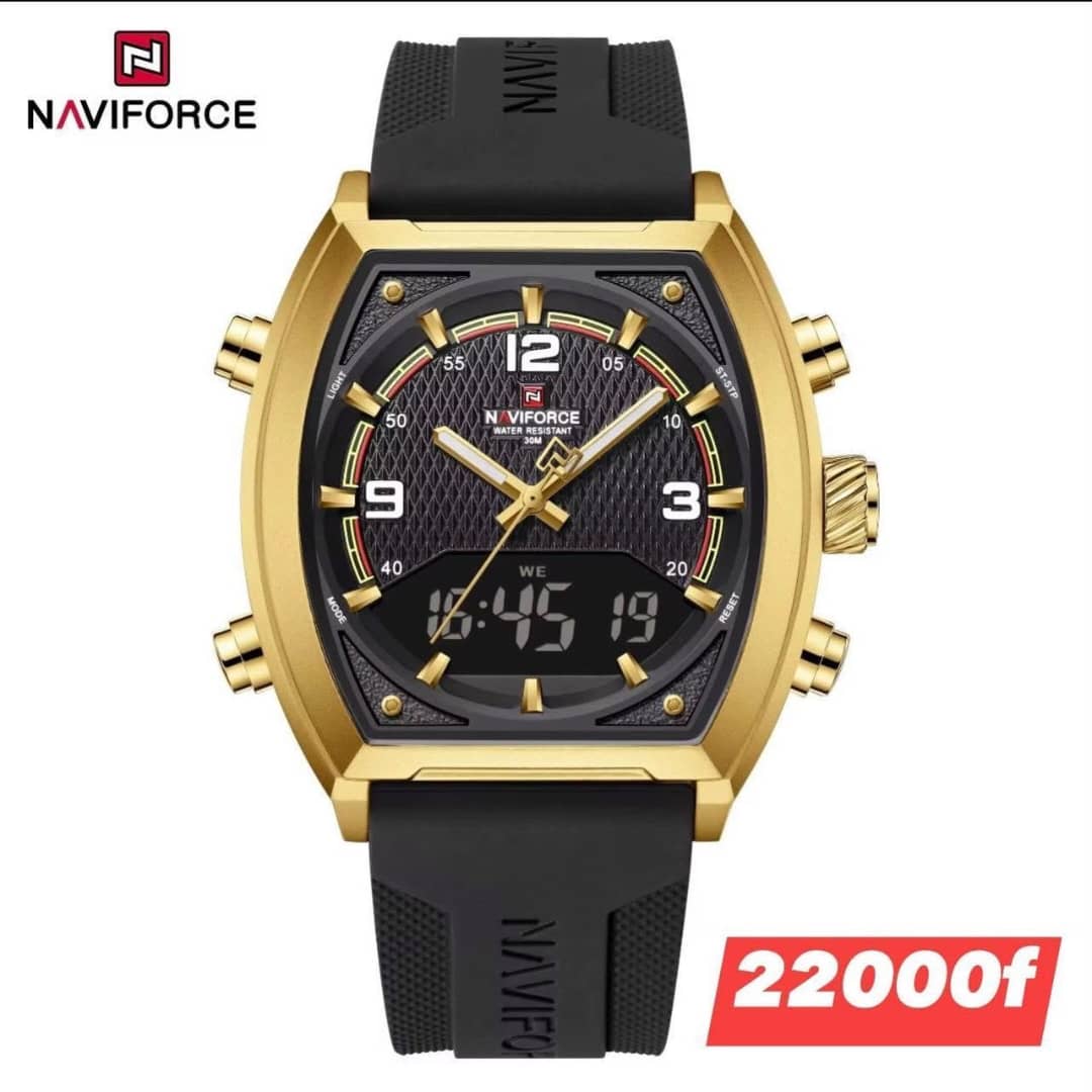 Montre_Homme_6 Montre homme NAVIFORCE dorée et noire vue de face