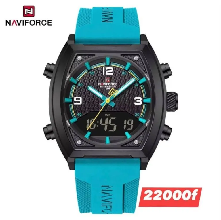Montre homme NAVIFORCE ana-digitale turquoise vue de face