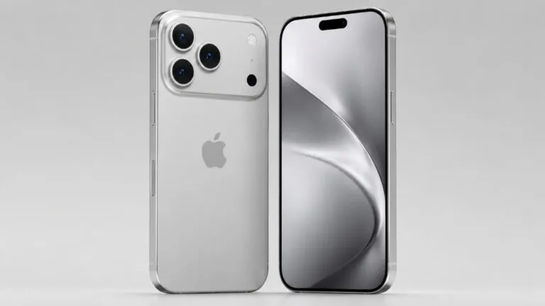 iPhone 18 Pro Max argent face et dos – rendu conceptuel non officiel