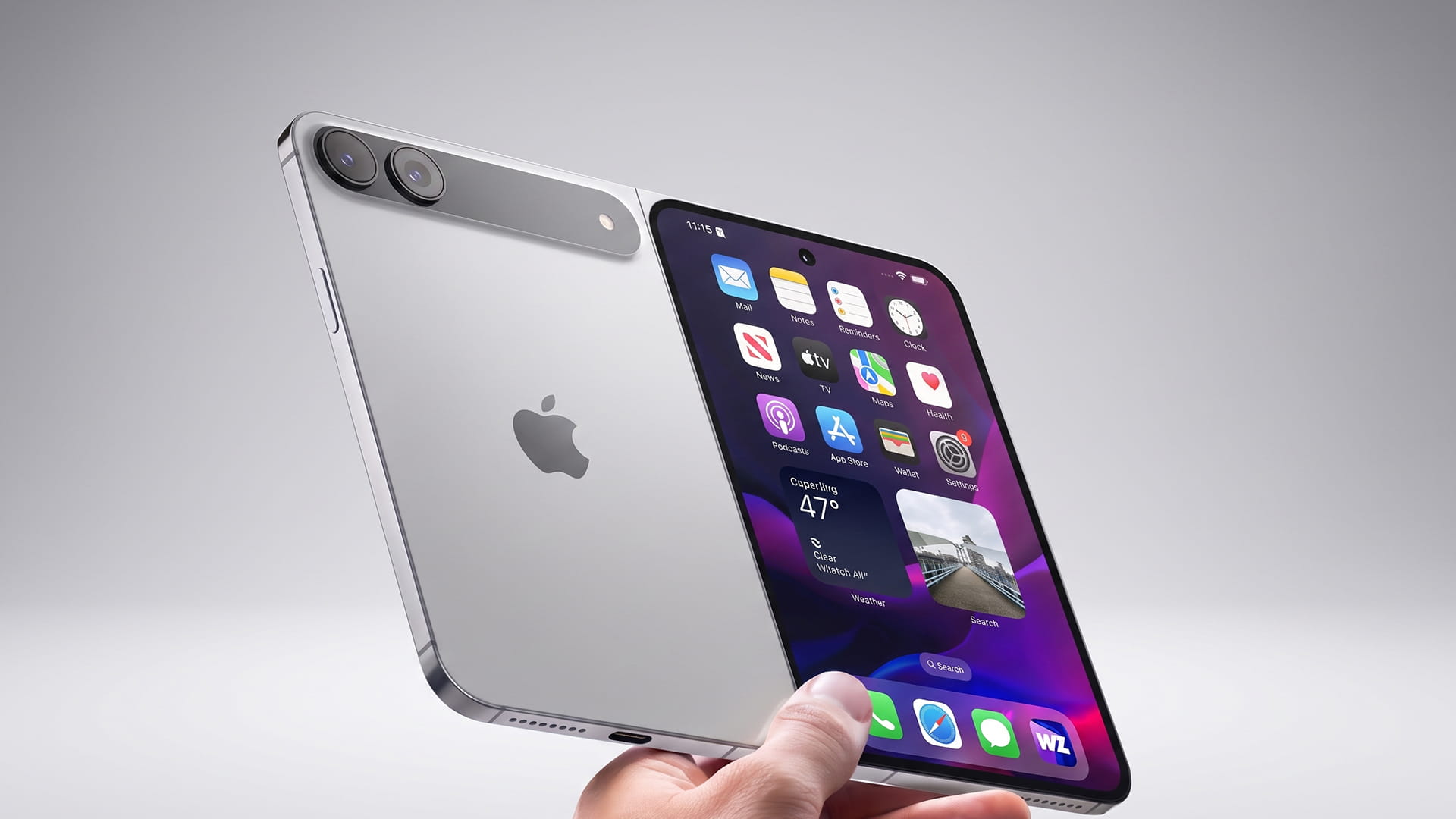 iPhone Ultra pliable ouvert et fermé – concept iPhone Ultra pliable ouvert et fermé – visuel conceptuel non officiel